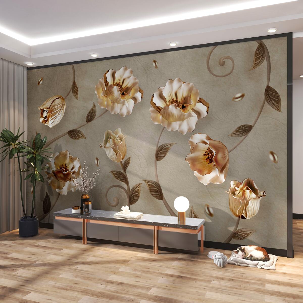 Fototapeta Złote, metalowe kwiaty