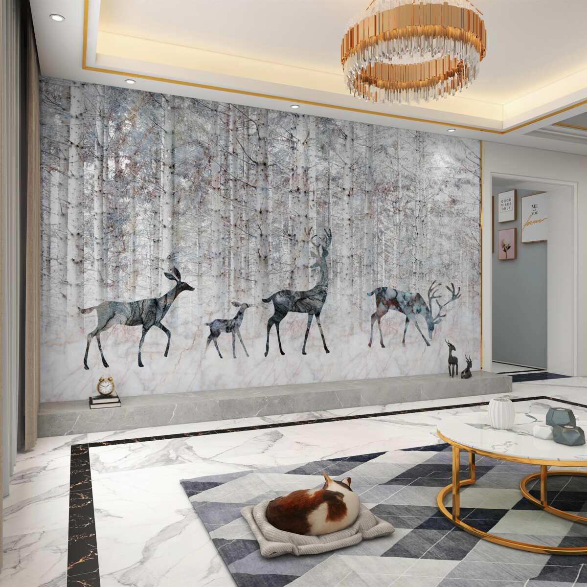 Fototapeta Rodzina jeleni w zaśnieżonym lesie