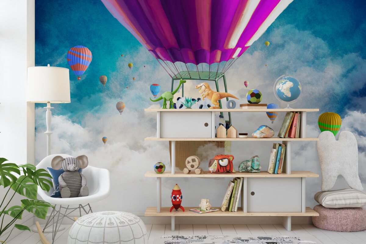 Fototapeta Panda leci balonem na ogrzane powietrze