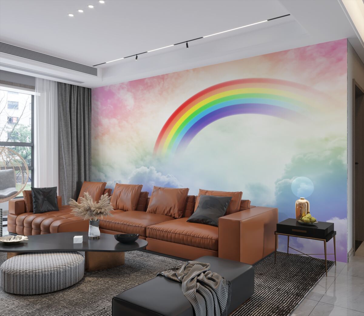 Fototapeta Jasna tęcza nad chmurami