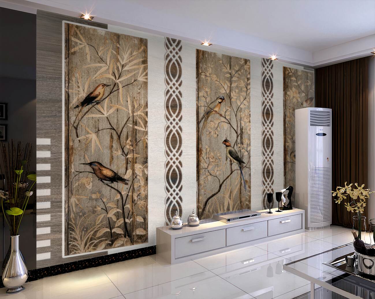 Fototapeta Ptaki na jesiennych gałęziach Tryptich