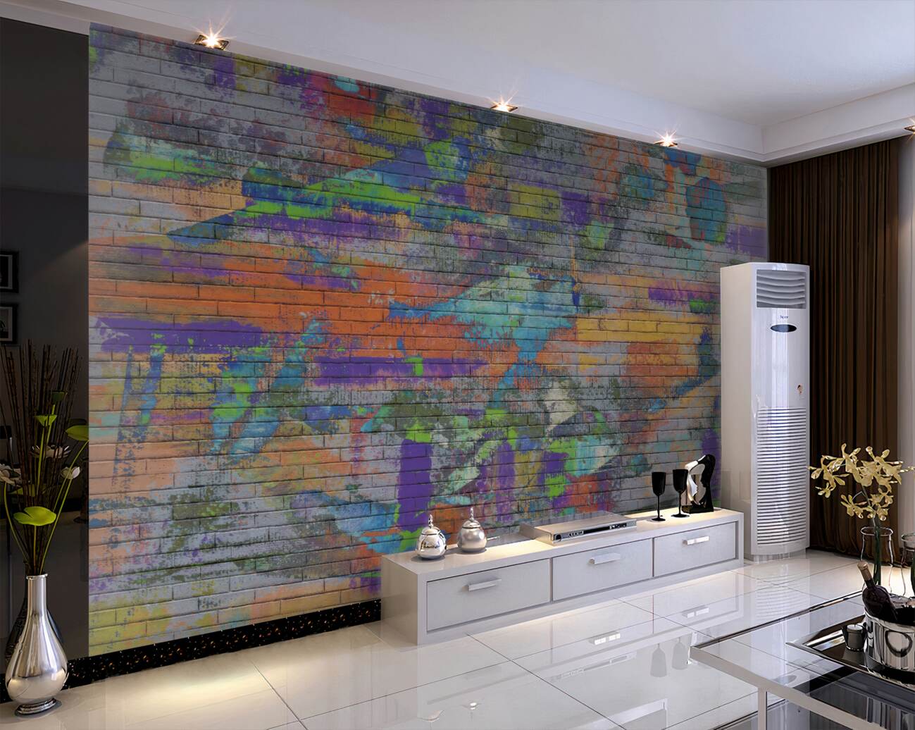 Fototapeta Ściana cegieł w graffiti