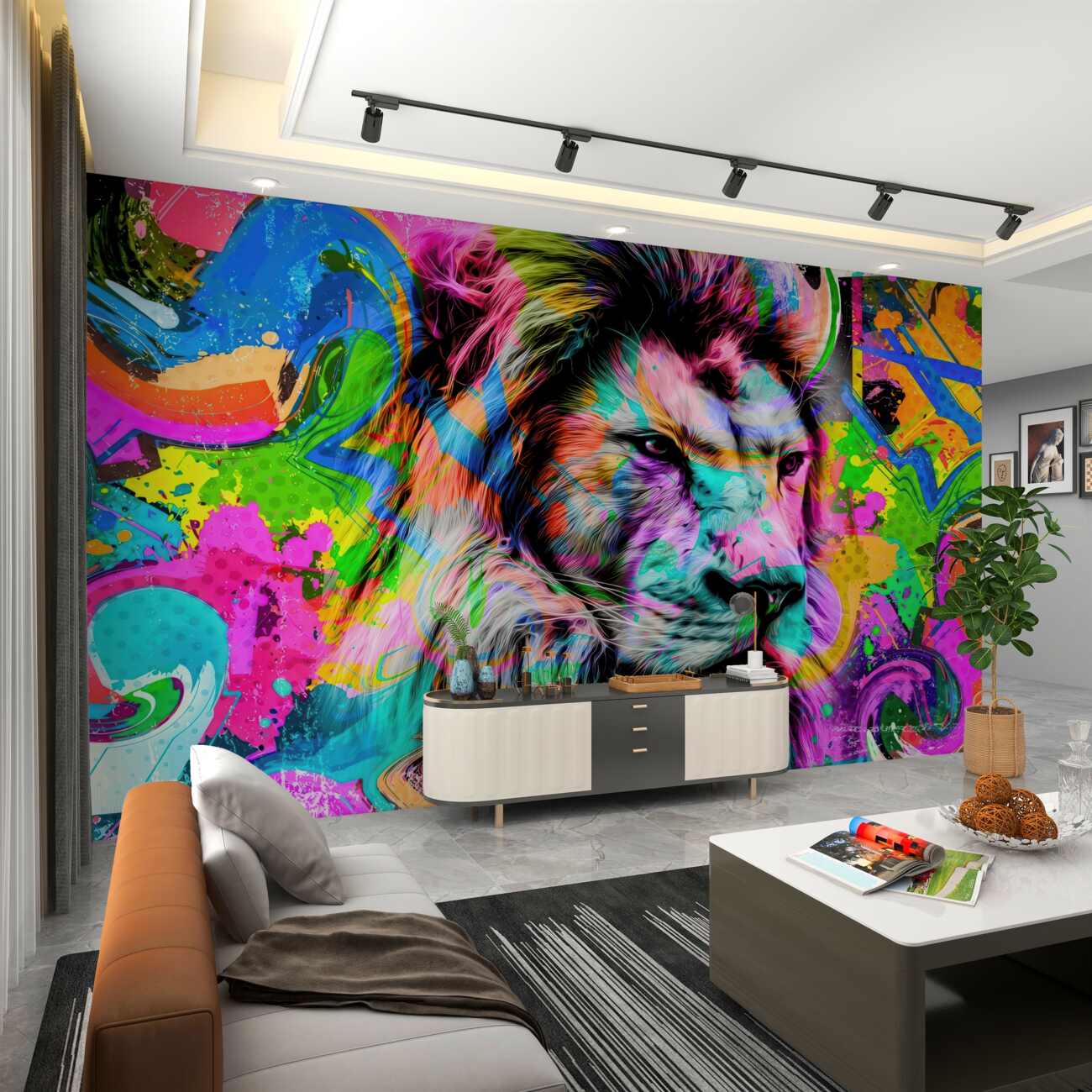 Fototapeta Okropny lew w jasnych kolorach graffiti