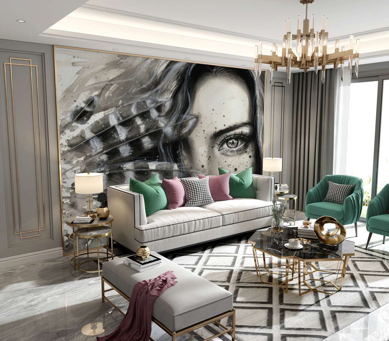 Fototapeta Dziewczyna z abstrakcją piór