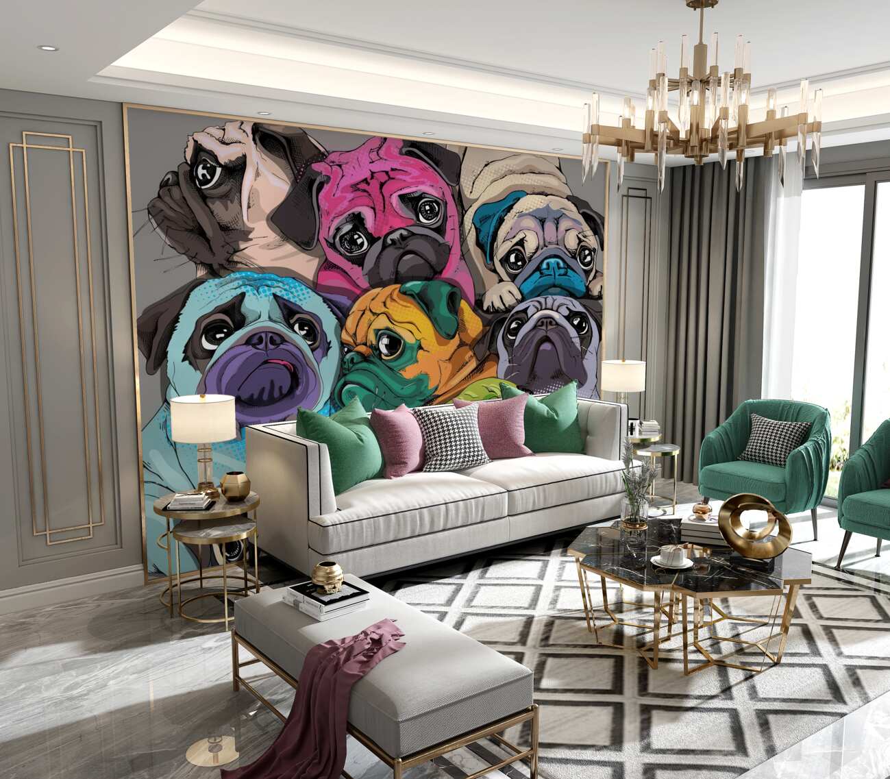 Fototapeta Multi -protekcyjne mopsy są smutne