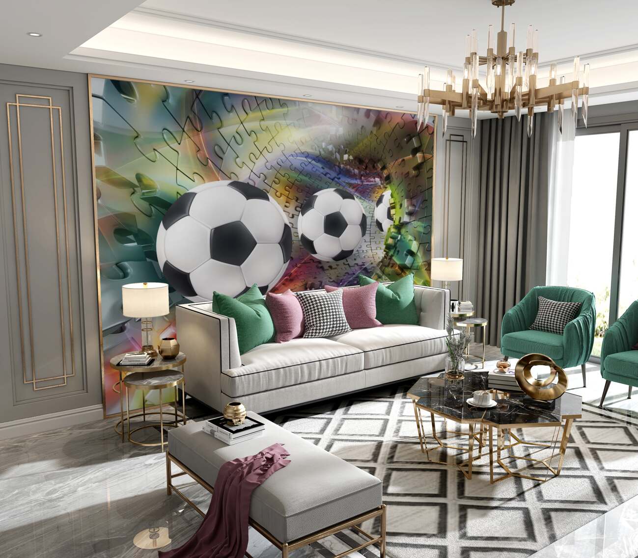 Fototapeta Abstrakcja latających piłek piłkarskich