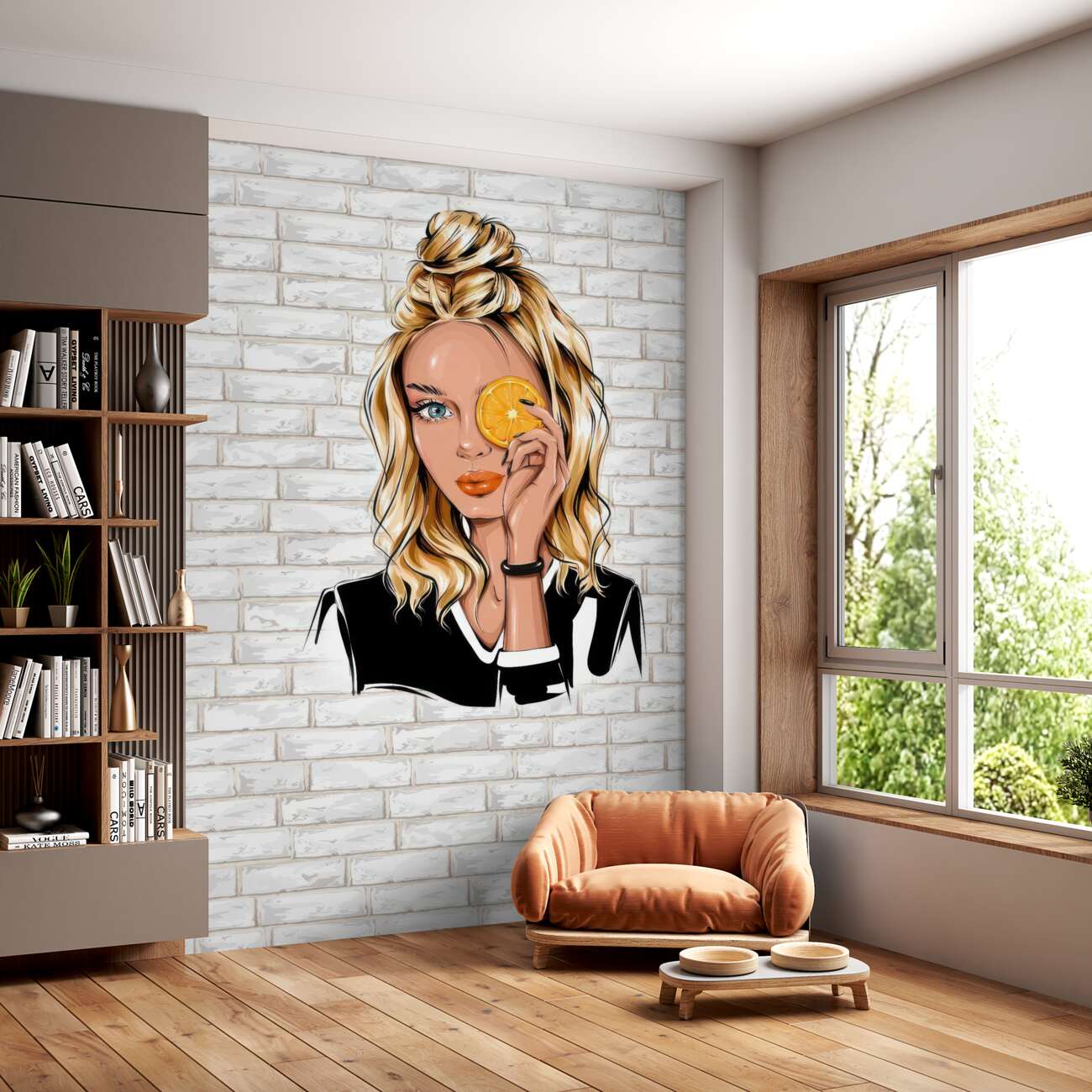 Fototapeta Nowoczesna dziewczyna z pomarańczową