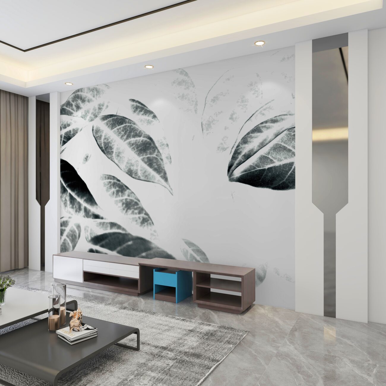 Fototapeta Czarne -białe liście na białym tle