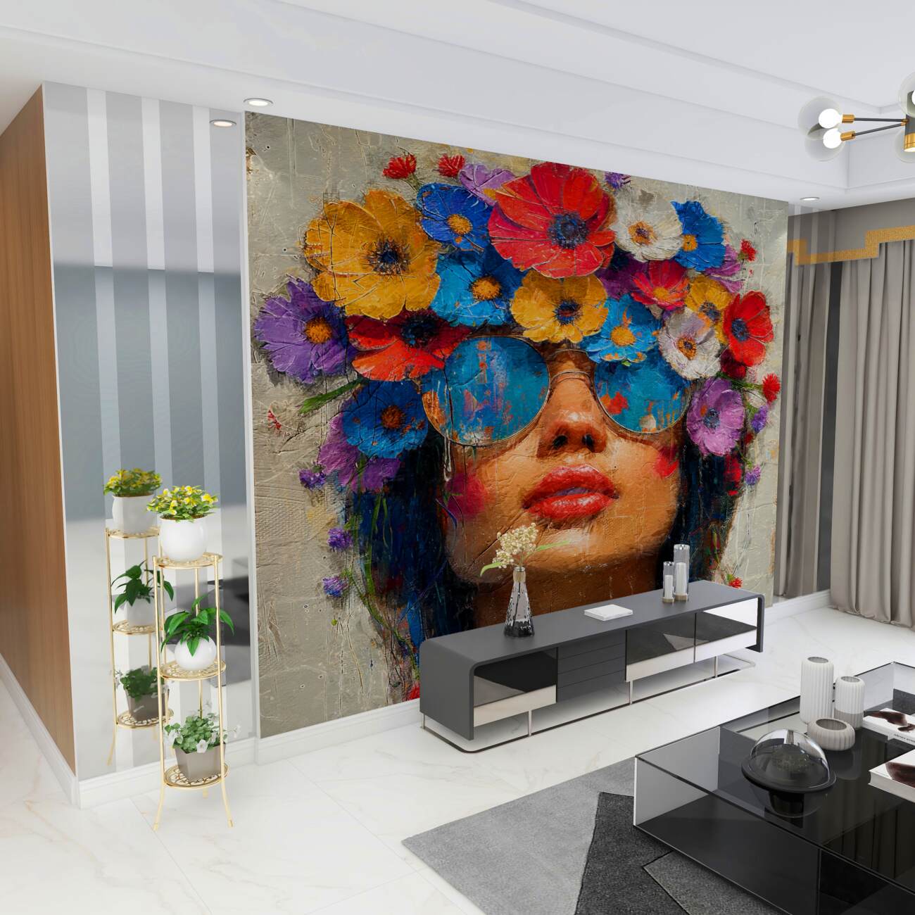 Fototapeta Młoda dziewczyna z okularami i kwiatami