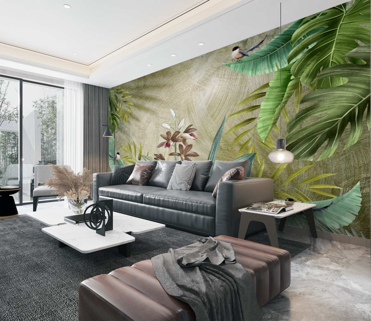 Fototapeta Nocne ptaki nad palmami