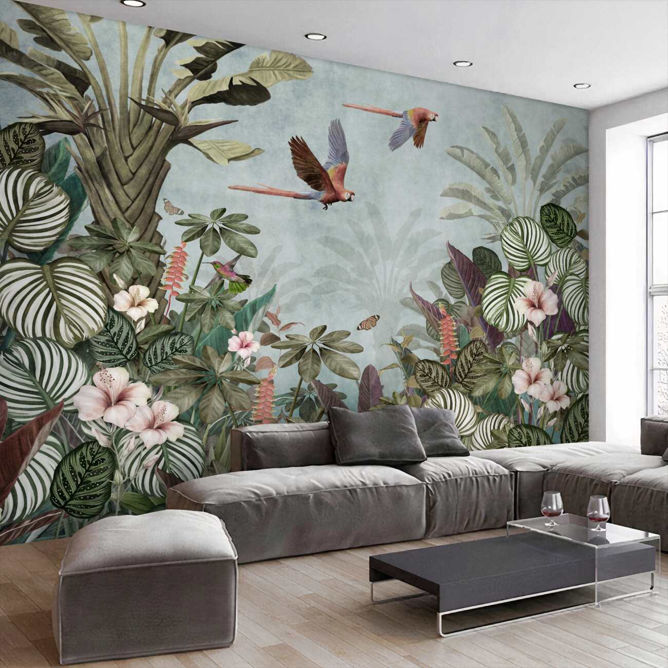 Fototapeta Papugi nad kwitnącymi tropikami