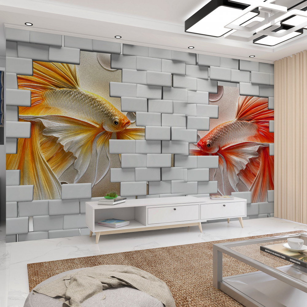 Fototapeta czerwone i pomarańczowe postacie rozbijają cegłę