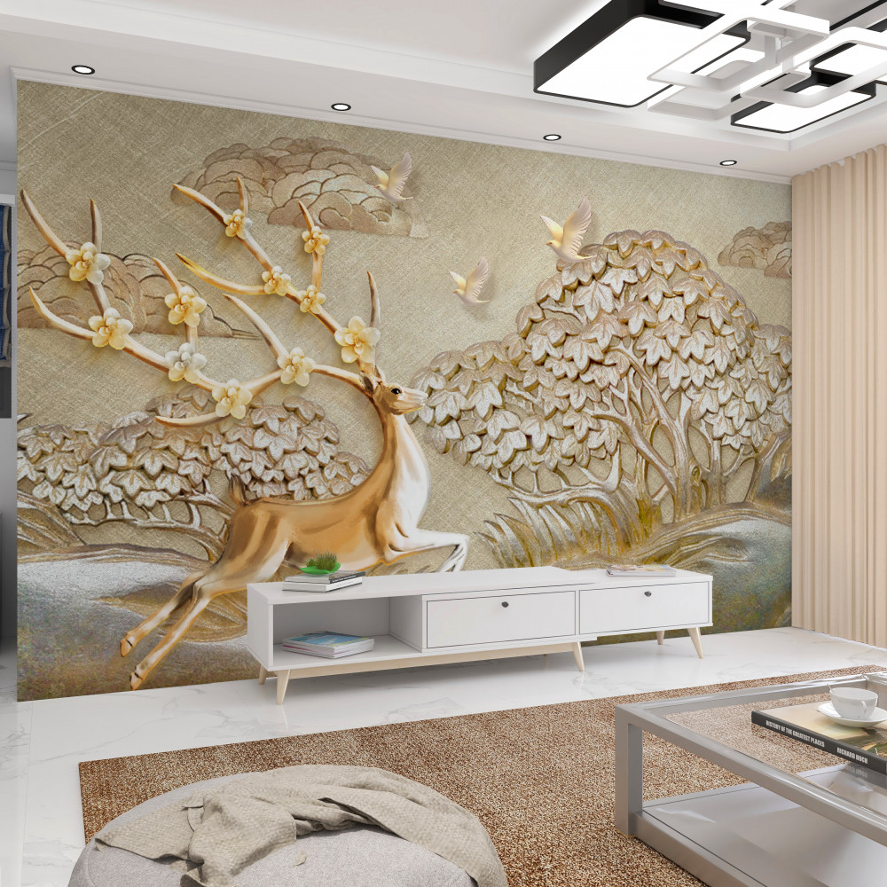 Fototapeta luksusowy biegający złoty jeleń na łące