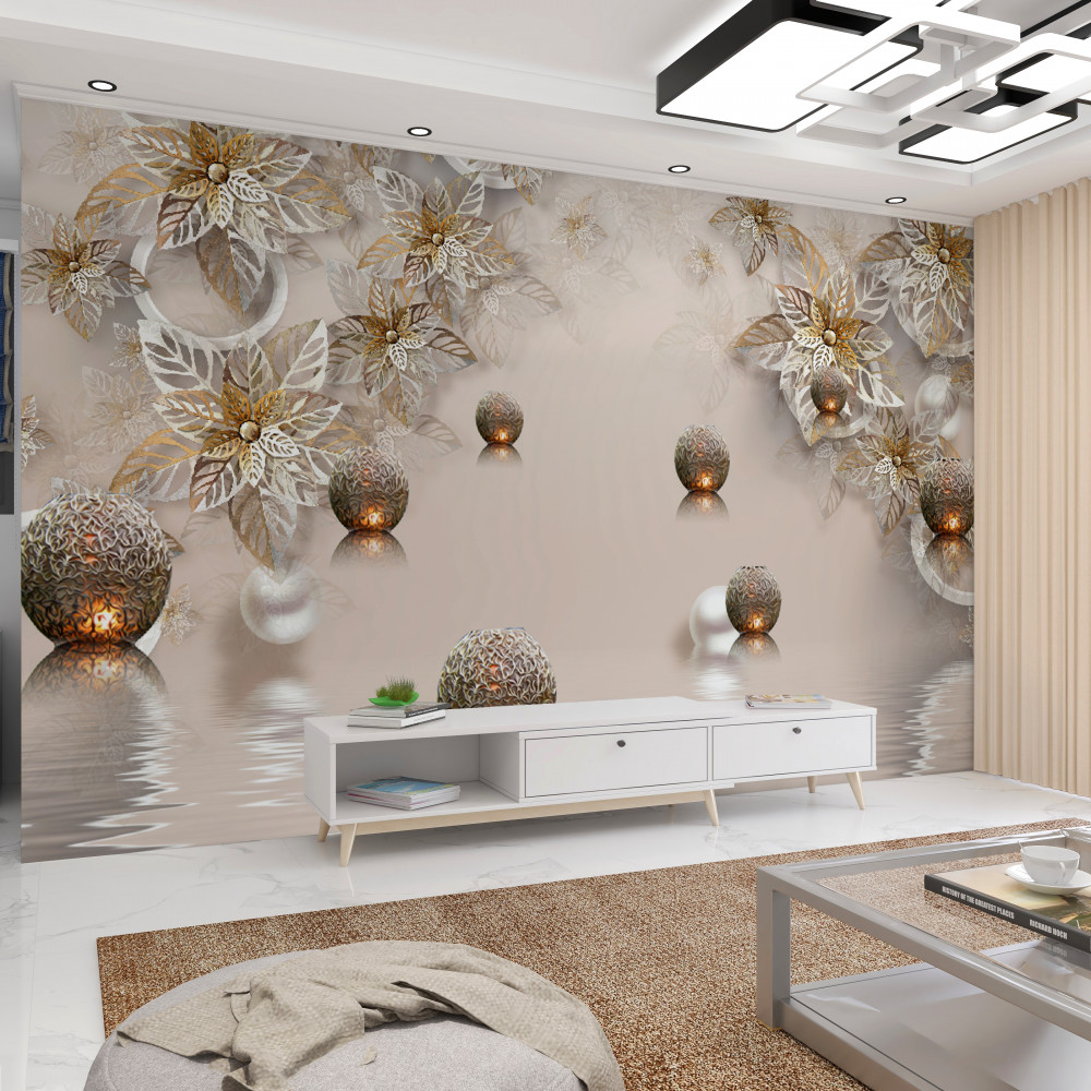 Fototapeta zapalone balony i złote kwiaty