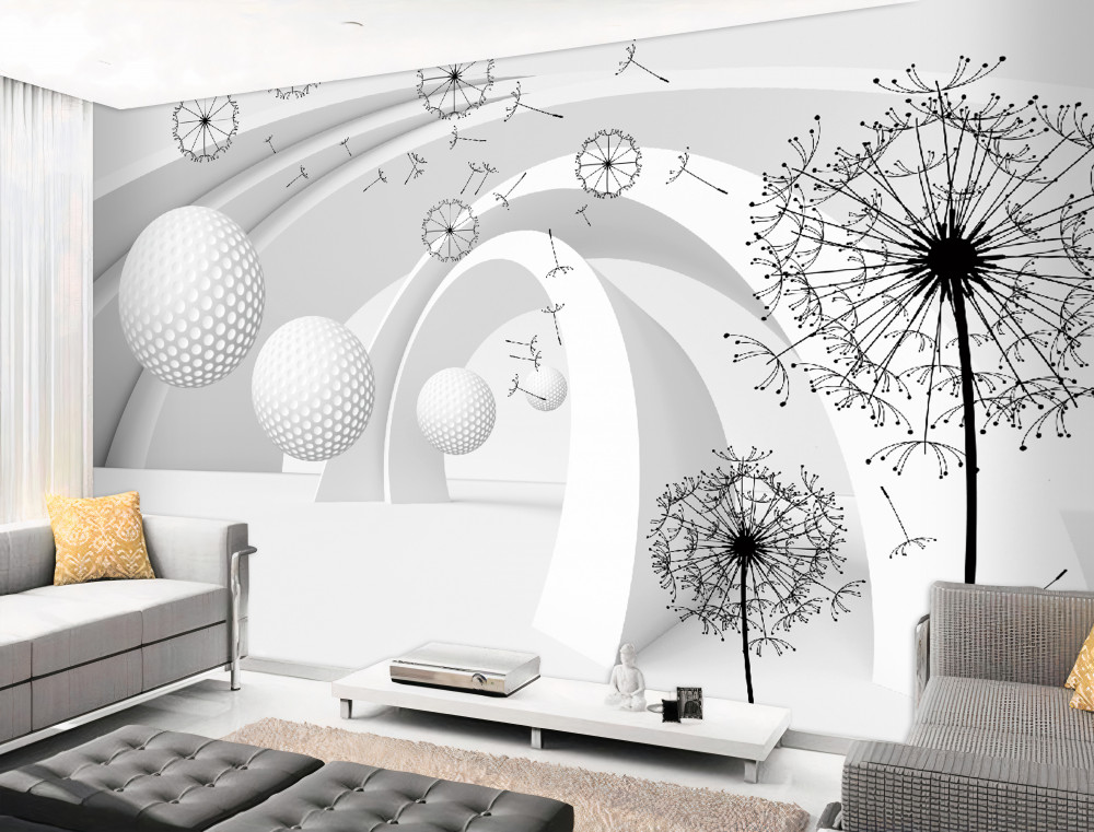 Fototapeta białe łuki z kwiatami mniszka lekarskiego