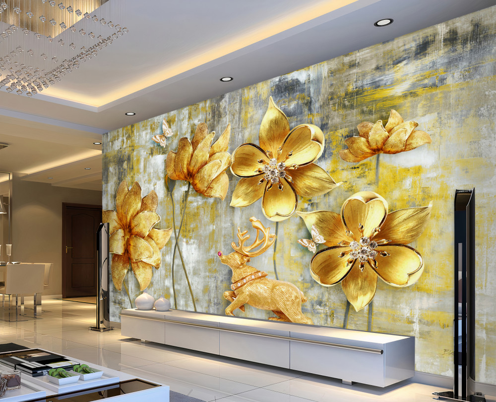 Fototapeta złote kwiaty w deszczu