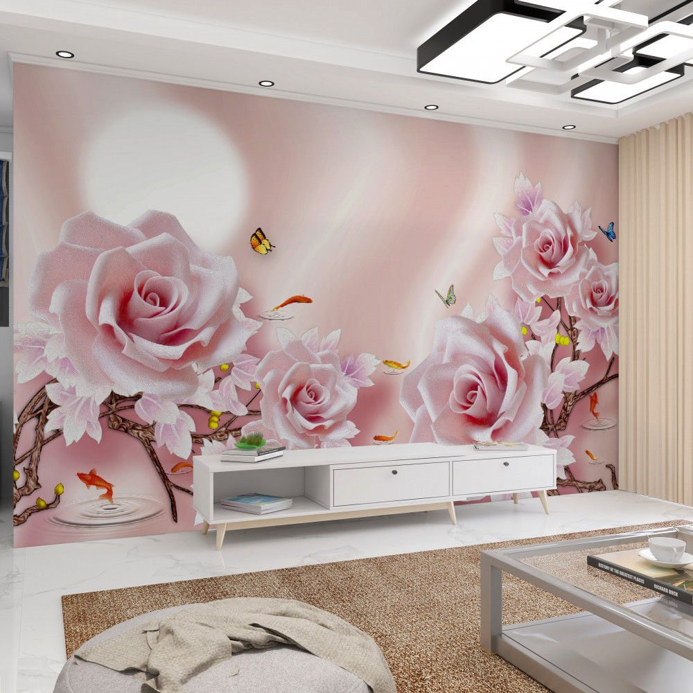 Fototapeta kompozycja pączków róż na różowym jedwabiu