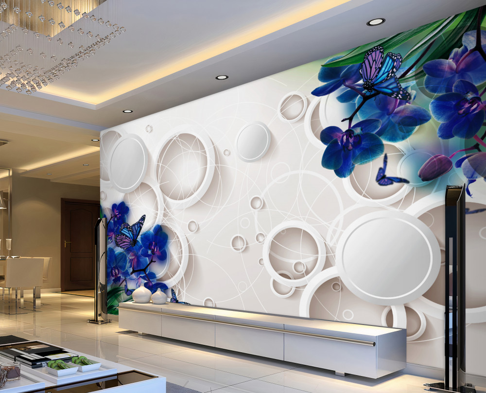 Fototapeta niebieskie gałązki orchidei na geometrycznym tle