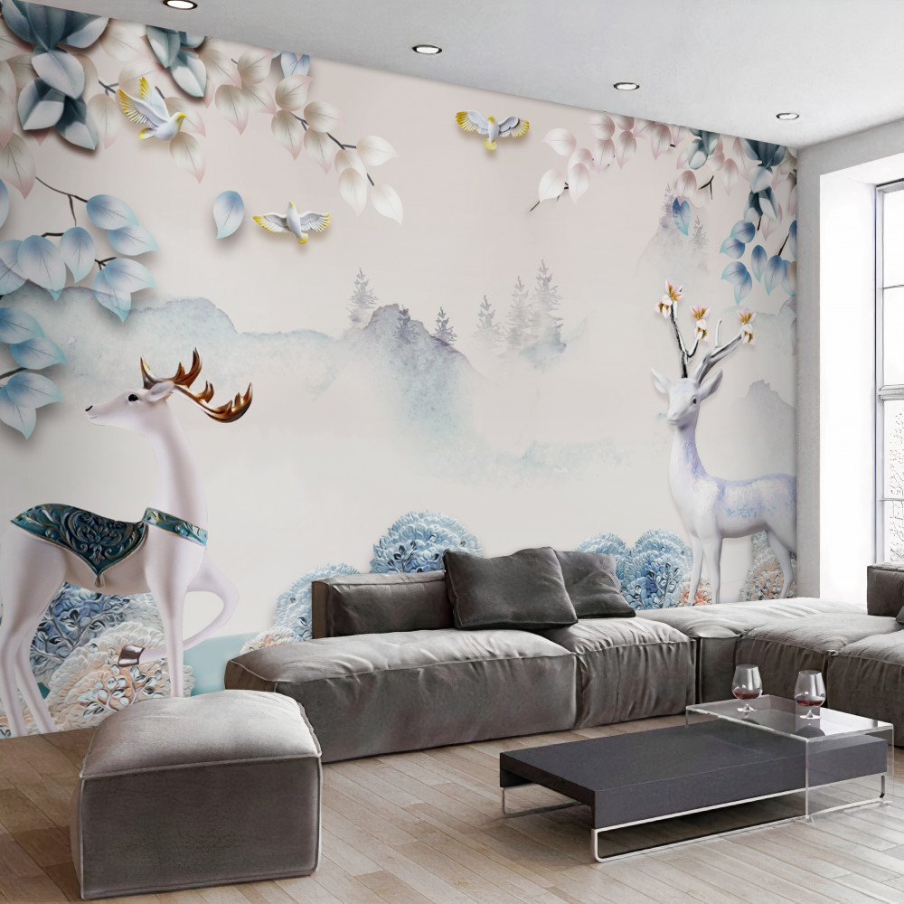 Fototapeta jeleń spaceruje w gęstej mgle