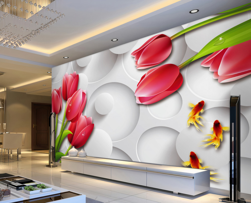 Fototapeta bukiety czerwonych tulipanów i motyli