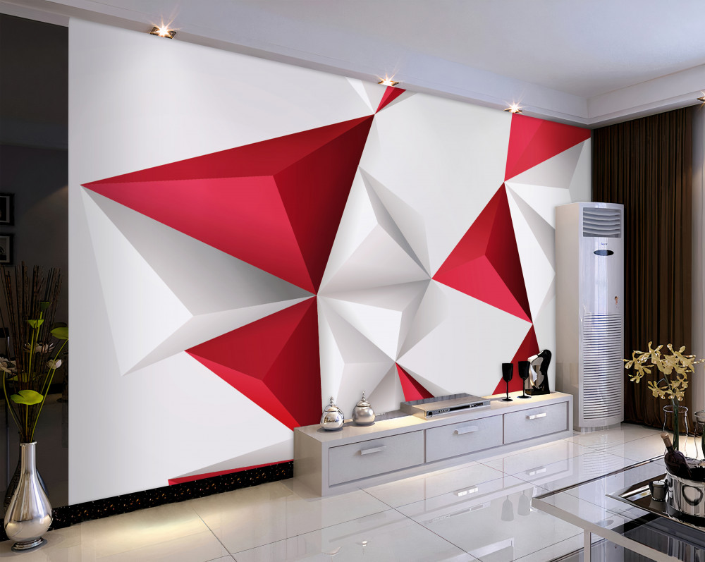 Fototapeta białe i czerwone trójkąty wolumetryczne
