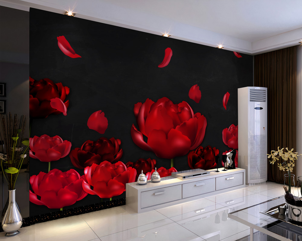 Fototapeta spadające karmazynowe róże