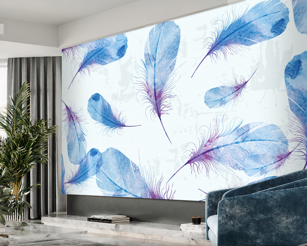 Fototapeta niebieskie pióra na białym tle
