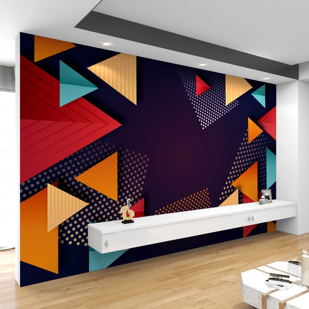 Fototapeta kolorowe trójkąty na fioletowym tle