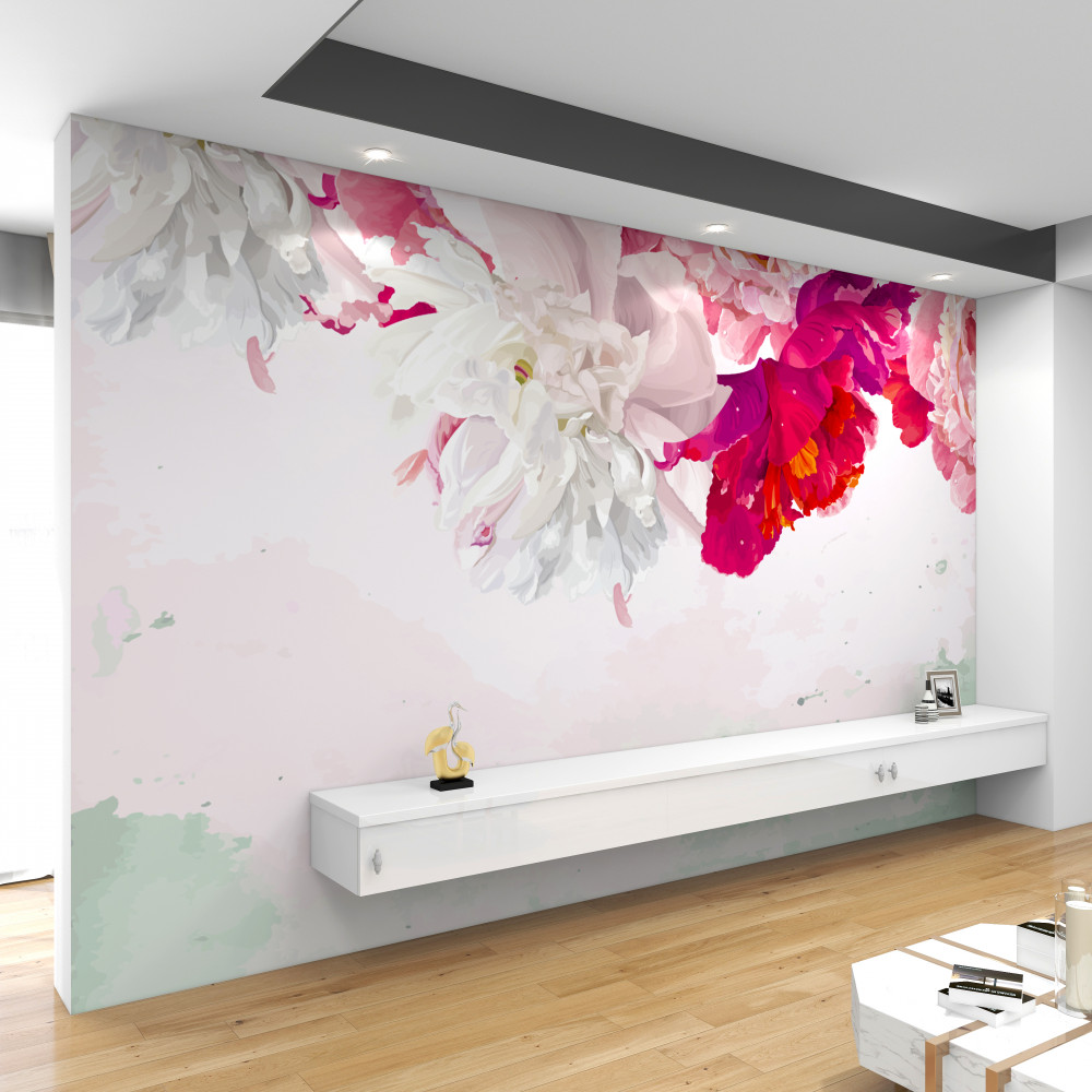 Fototapeta białe tło z jasnymi kwiatami