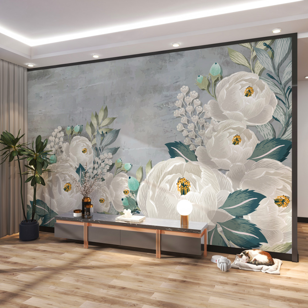 Fototapeta białe piwonie o północy