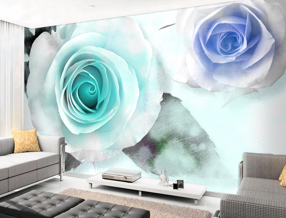 Fototapeta zielone i niebieskie róże