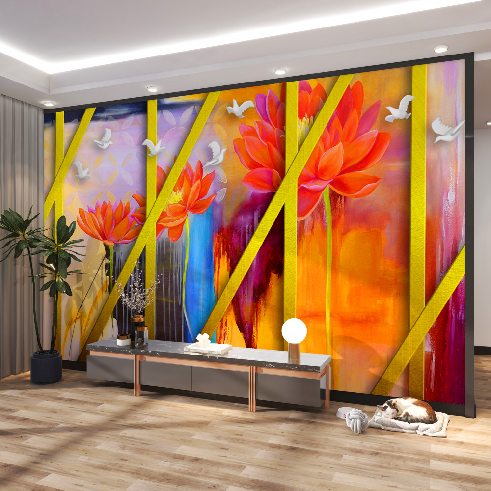 Fototapeta abstrakcja z ognistymi kwiatami