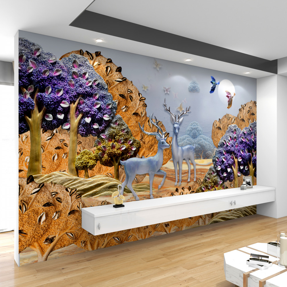 Fototapeta jesienny wieczór las i para jeleni