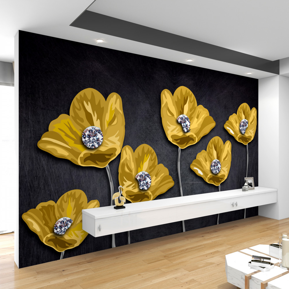 Fototapeta żółte tulipany na szarym tle