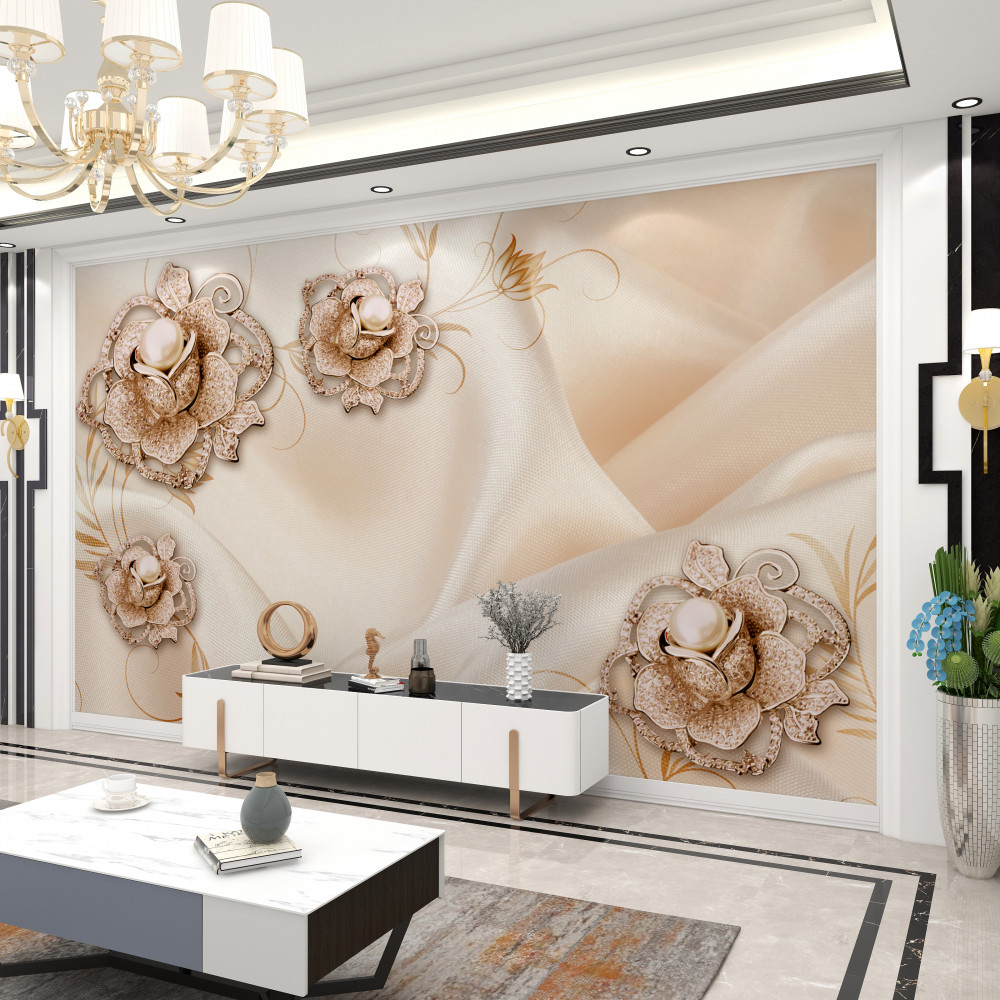 Fototapeta kompozycja kwiatów i delikatnego brzoskwiniowego jedwabiu