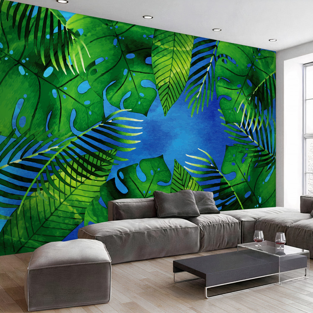 Fototapeta błękitne niebo przez tropikalne liście