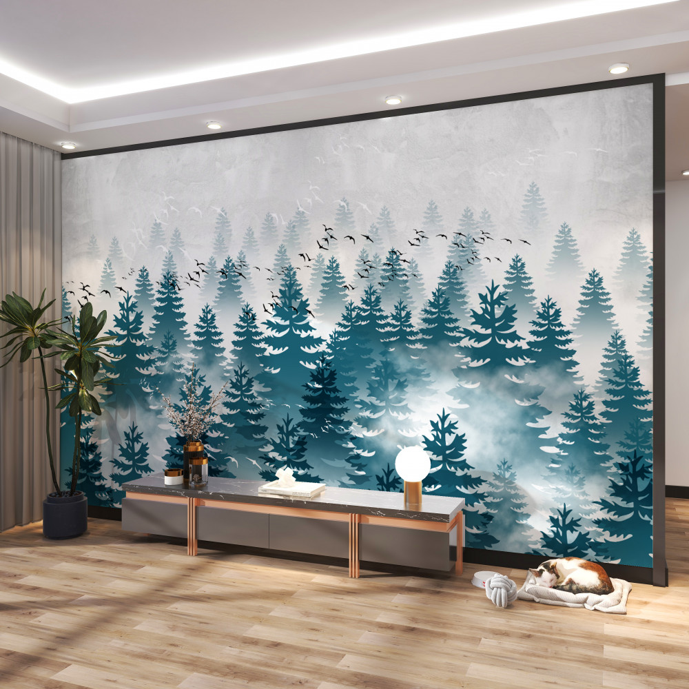 Fototapeta gęsta mgła wdarła się do lasu iglastego