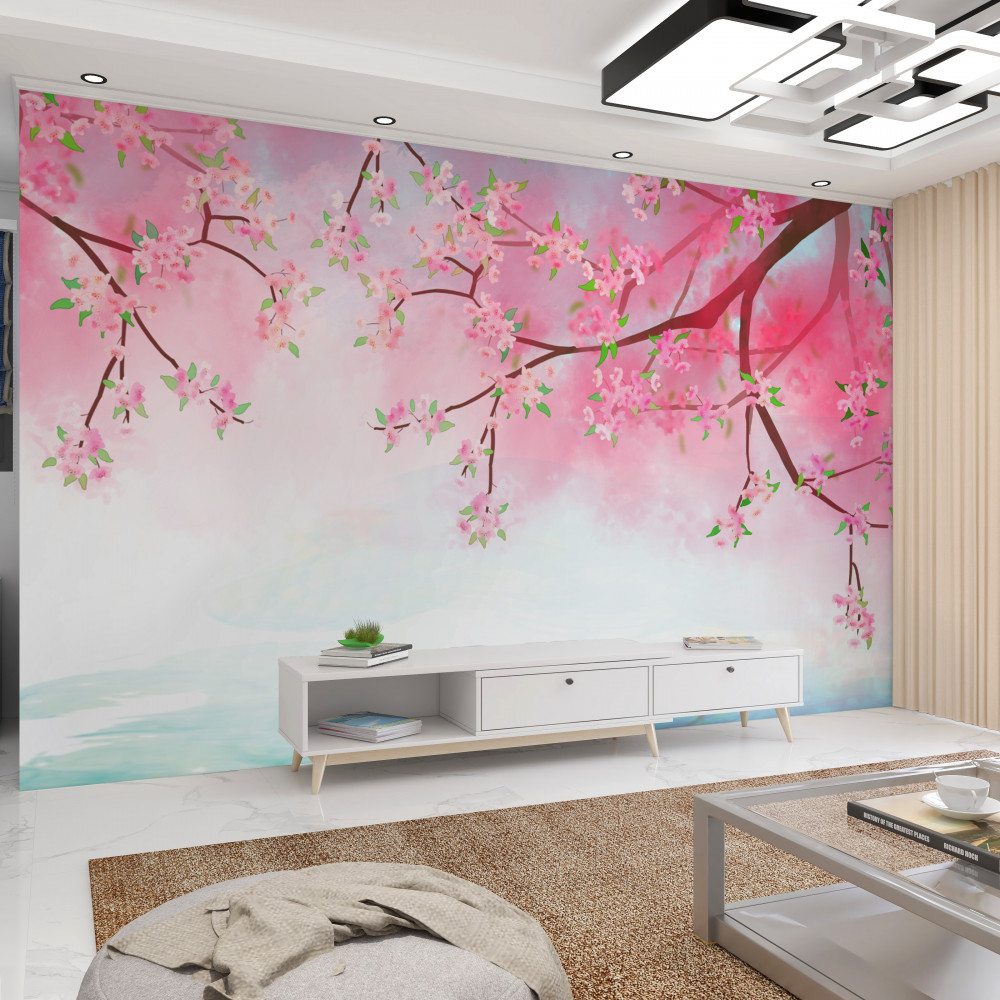 Fototapeta gałęzie drzew w różowych kwiatach