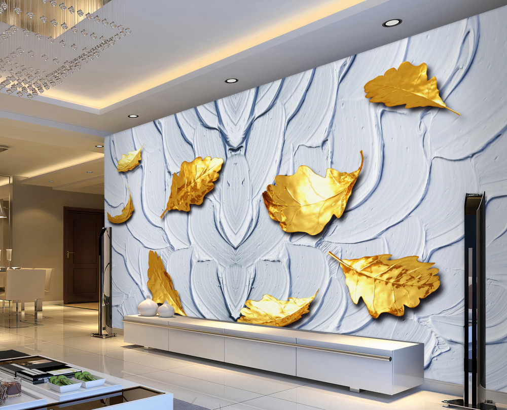 Fototapeta złote liście spadają na wodę