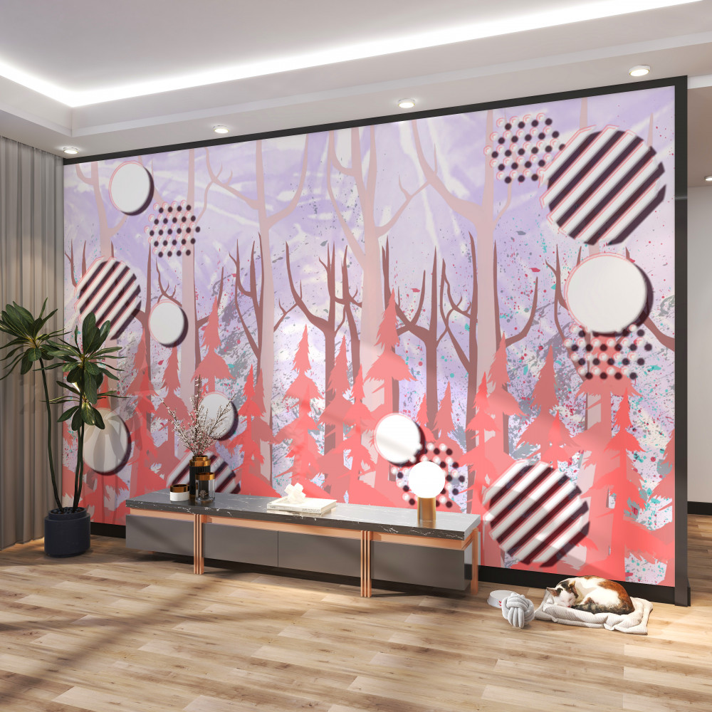 Fototapeta różowe liście jesiennej abstrakcji leśnej