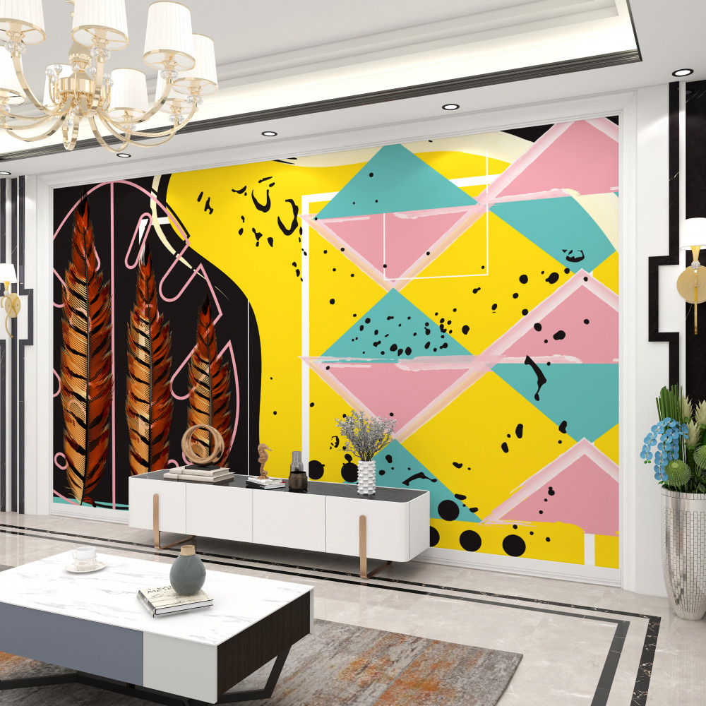 Fototapeta żółte kłoski na tle geometrycznych kształtów