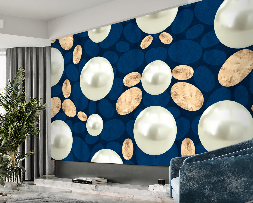 Fototapeta białe perły i złote kamienie