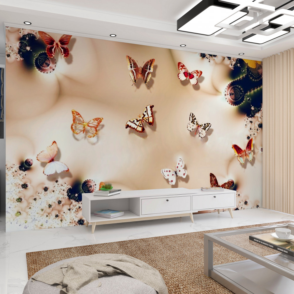 Fototapeta kolorowe motyle na różowym jedwabiu