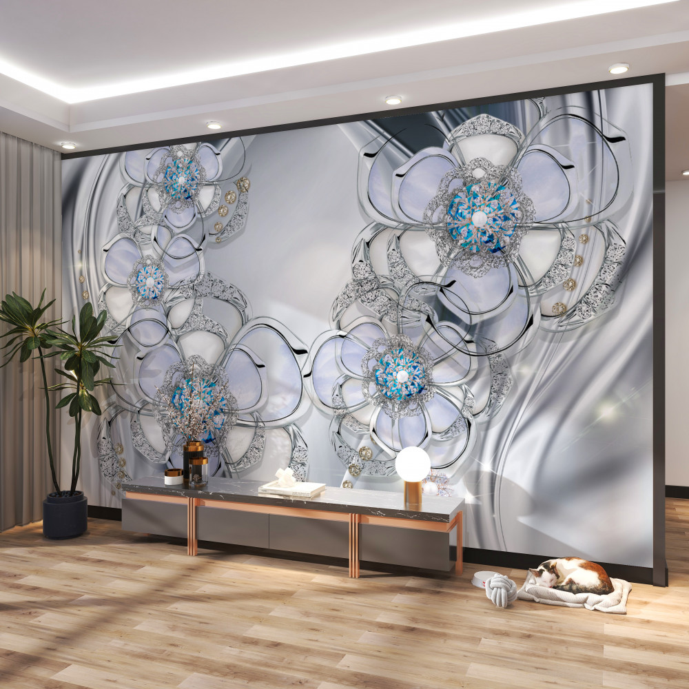 Fototapeta pąki w srebrnych i niebieskich diamentach