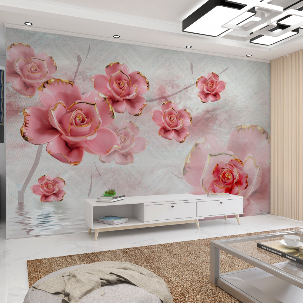 Fototapeta różowe róże ze złotymi krawędziami