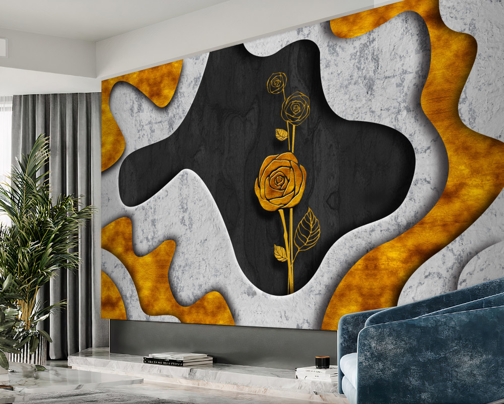 Fototapeta oprawiona w złotą różę