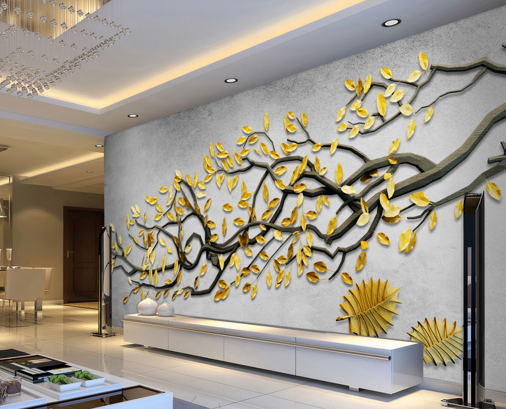 Fototapeta gałąź ze złotymi jesiennymi liśćmi