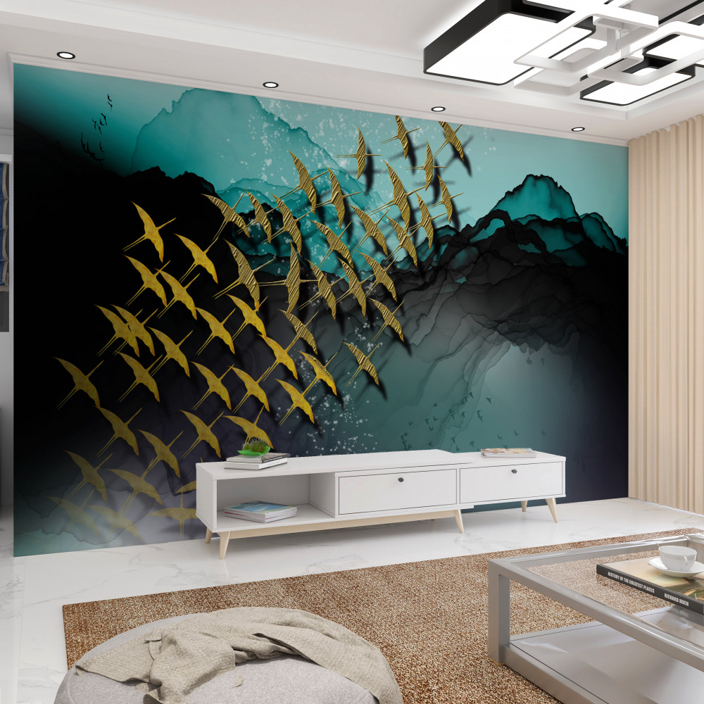 Fototapeta stado ptaków lecących o zmierzchu