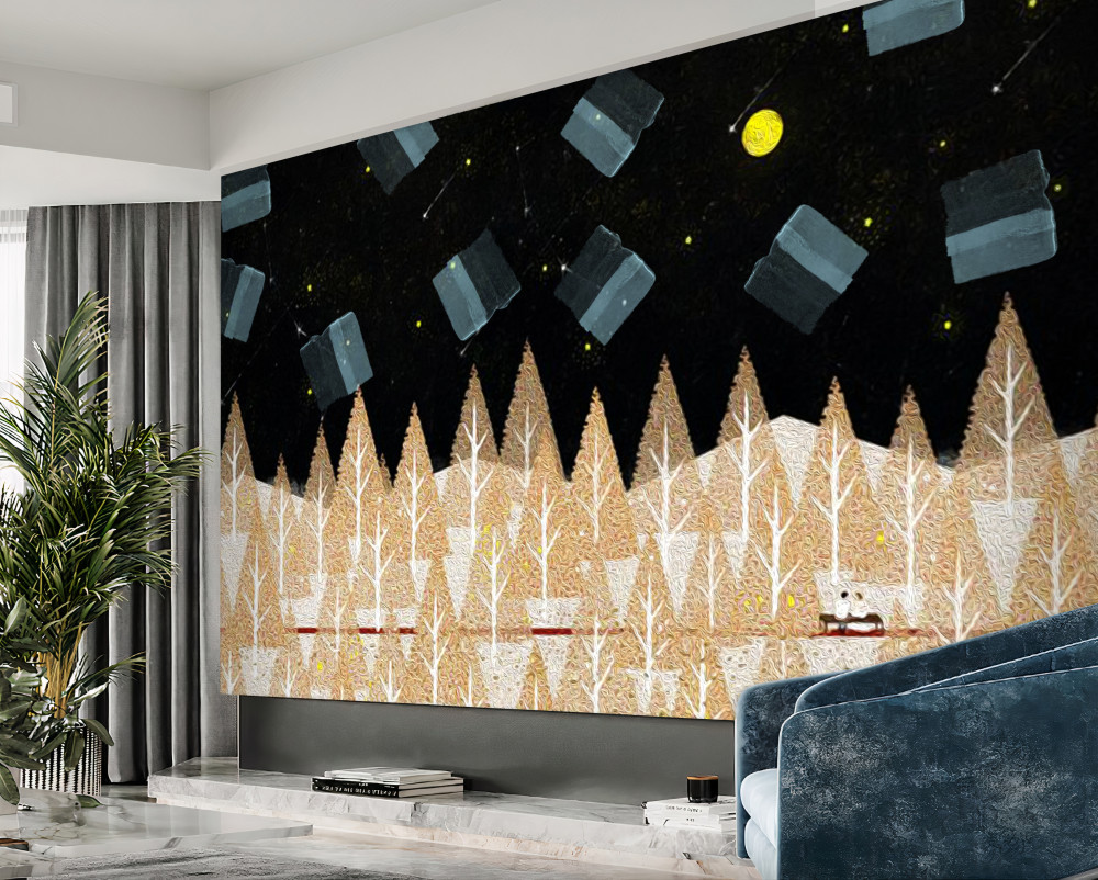 Fototapeta abstrakcyjny nocny las i gwiazdy