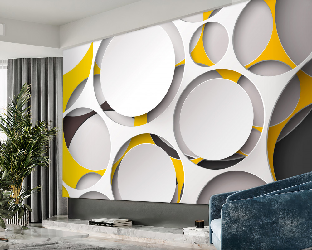 Fototapeta wytnij białe kółka na żółtej siatce